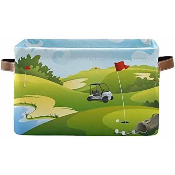 Rectangular Storage Bin Cube Sport Ball Club Golf Theme Foldable Organizer Basket with Handles, Collapsible Storage Box for Kids Toy Shelf Closet Nursery