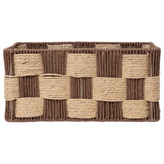 Rectangular Storage Organizer Desk Storage Basket Cosmetic Organizer Double Tone Handwoven for Closet Shelf Bathroom