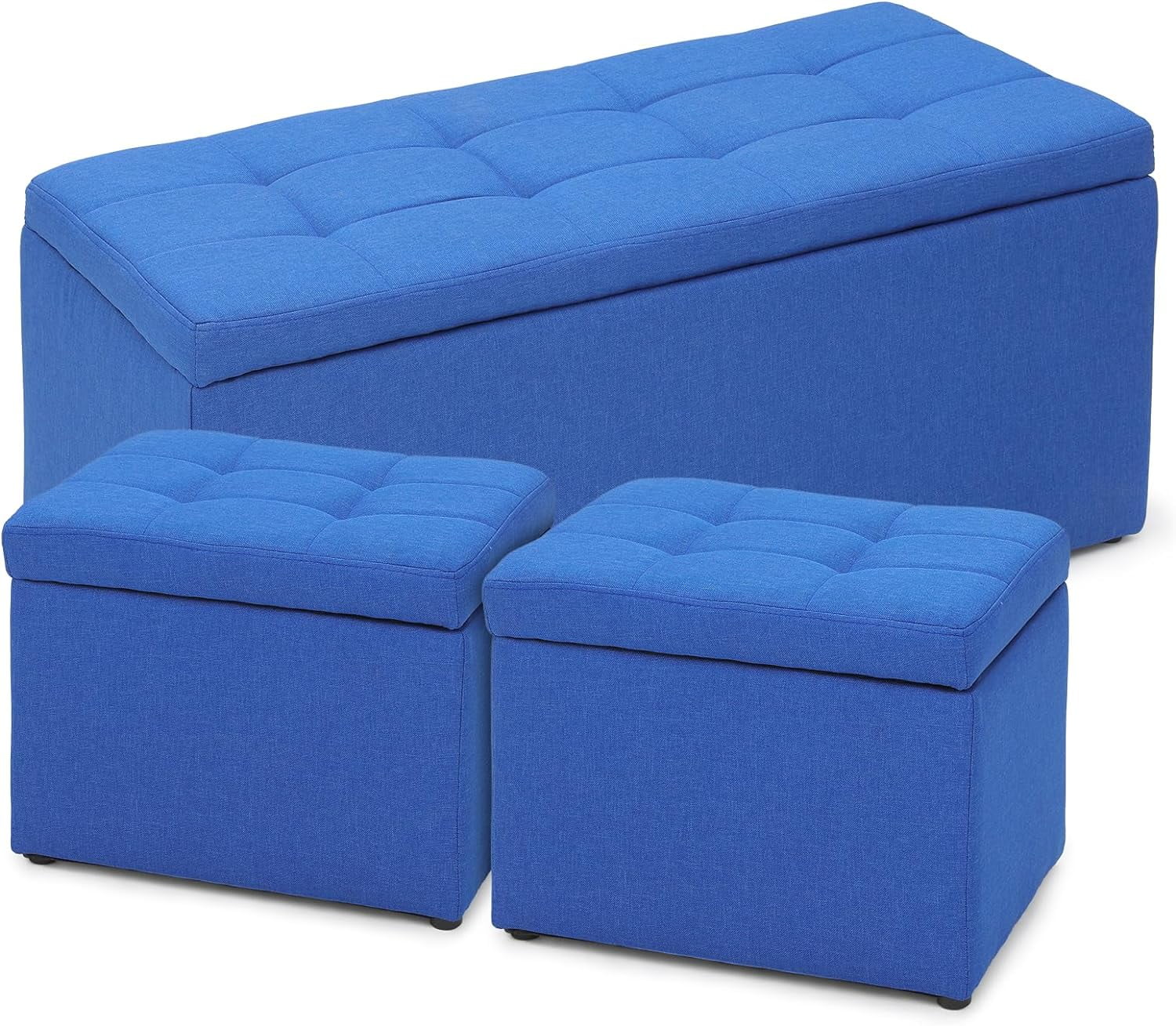 Rectangular Storage Ottoman Bench Tufted Footrest With Cube Ottomans