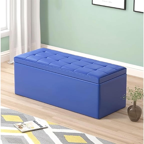 Rectangular Storage Ottoman,Comfy Storage Bench with Padded Seat,Storage Furniture End of Bed,Leather Bench for Living Room Bedroom Office Hallway (28 * 15.7 * 15.7in, Purple)