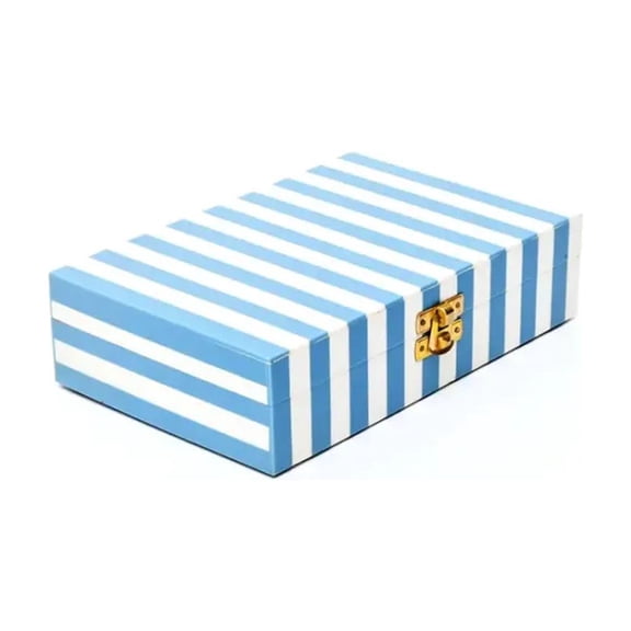 Rectangular Striped Resin Decorative Storage Box, 8x5x2" Mango Wood & Resin Keepsake Organizer