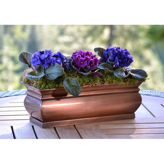Rectangular Succulent Planter Box with Drainage Tray - Antique Copper Finish Indoor Outdoor Garden Decor