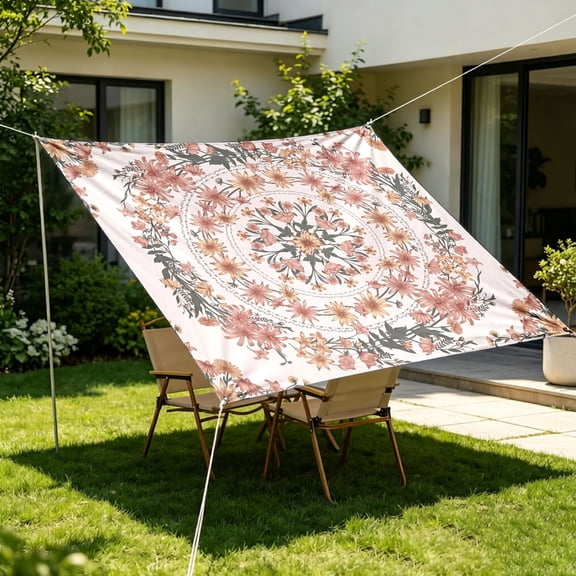 Rectangular Sun Shade Canopy with Eyelets and Ropes Boho Pattern UV Block Polyester for Patio Garden Balcony 90.6x70.9 in