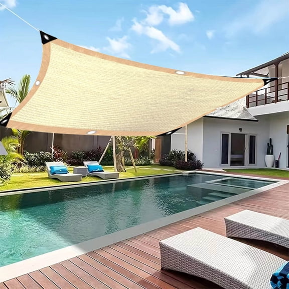 Rectangular Sun Shade Sail Canopy | 10ft x 13ft Beige HDPE Fabric | Blocks 95% UV for Patio, Pool & Garden