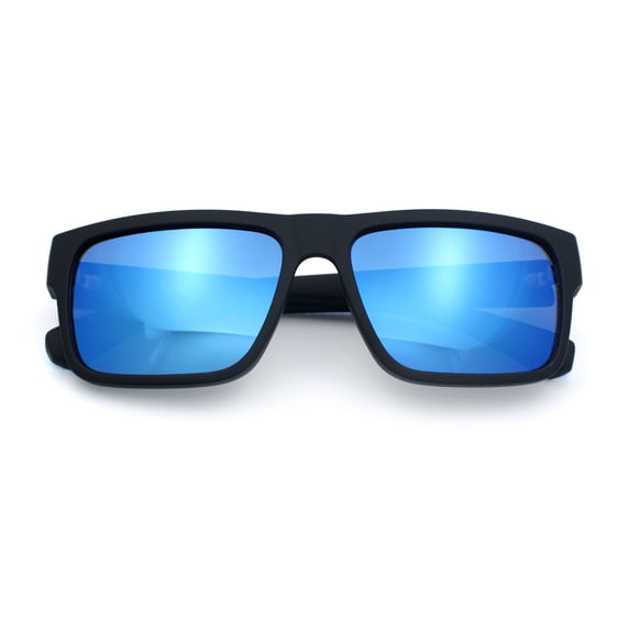 Rectangular Sunglasses for Men UV400 Polycarbonate Lens Lightweight Durable Frame Modern Everyday Style Black Blue Frame - Blue Mirror Lens