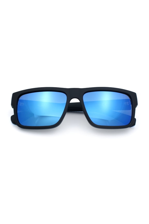 Rectangular Sunglasses for Men UV400 Polycarbonate Lens Lightweight Durable Frame Modern Everyday Style Black Blue Frame - Blue Mirror Lens