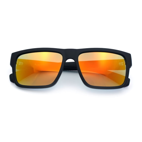 Rectangular Sunglasses for Men UV400 Polycarbonate Lens Lightweight Durable Frame Modern Everyday Style Black Red Frame - Orange Mirror Lens
