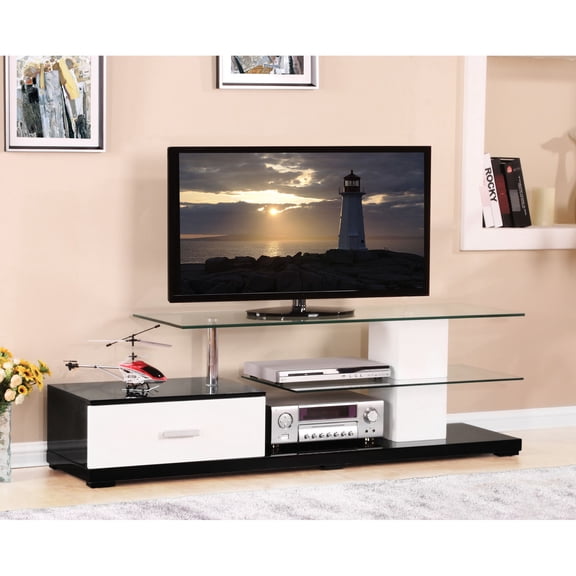 Rectangular TV Stand with 1 Drawer and 2 Shelves / Fits 50 - 59 Inch Flat Panel TVs for Home Entertainment