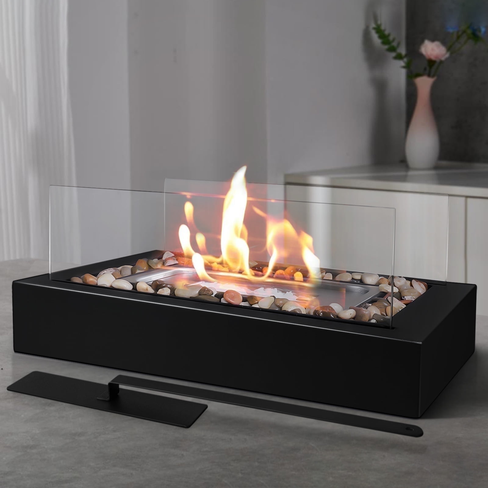 Walmart Black Friday Deals 2025 EAST FLAME Rectangular Tabletop Fire Pit with 2 Sided Glass Mini Portable Fireplace for Patio Backyard, Gift for Christmas