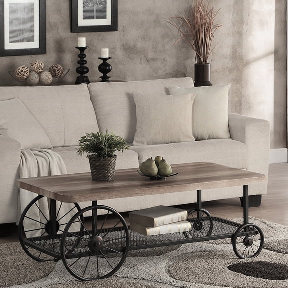 Rectangular Table With Shelf In Grey And Natural Oak For A Stylish Look Spacious An Elegant Home