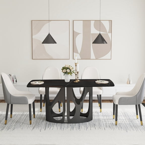 Rectangular Table for 6 | Stylish in Dining Areas | Sintered Stone Top | Stable Metal Base