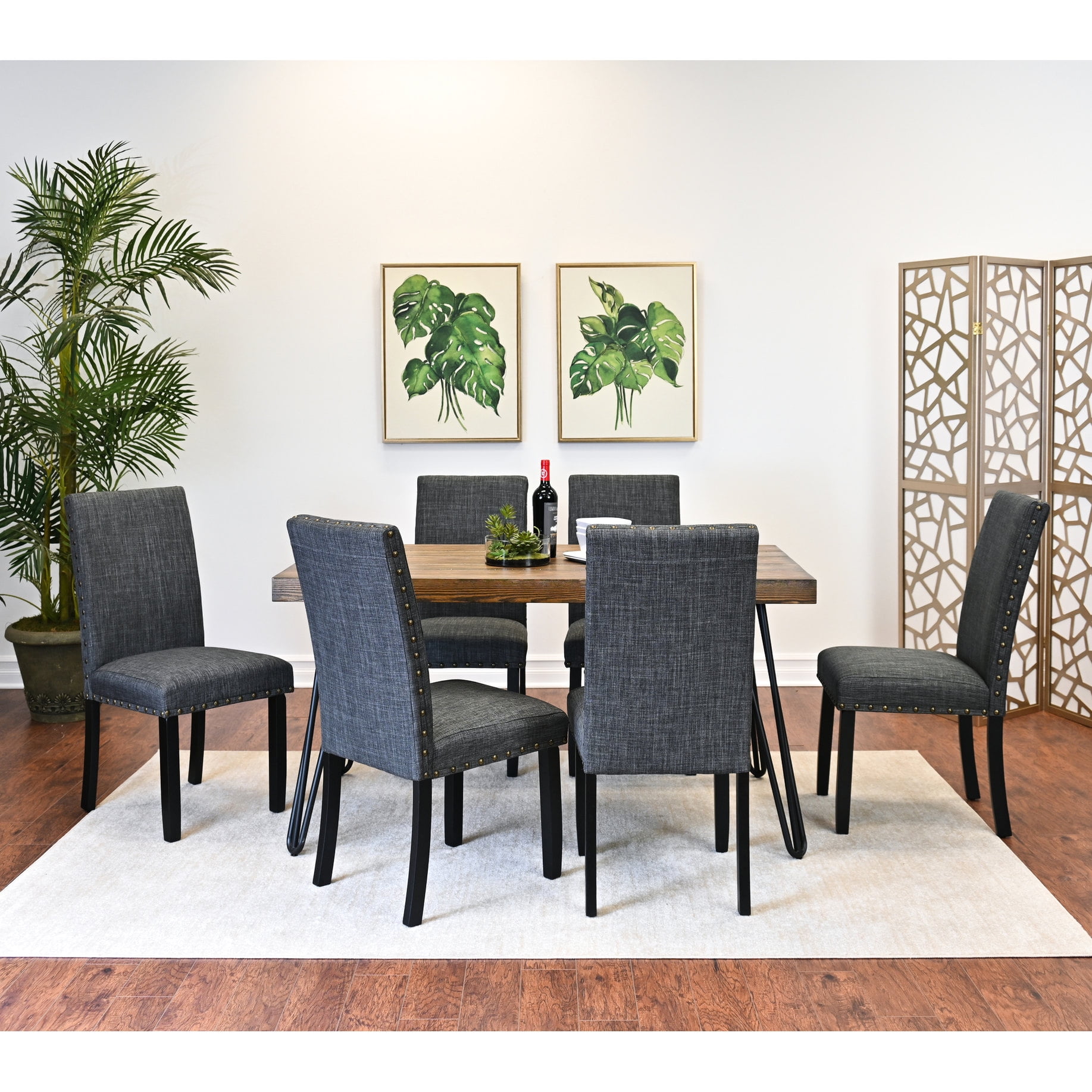 Rectangular Table with 6 Chairs - Rustic Finish and Hairpin Design ...