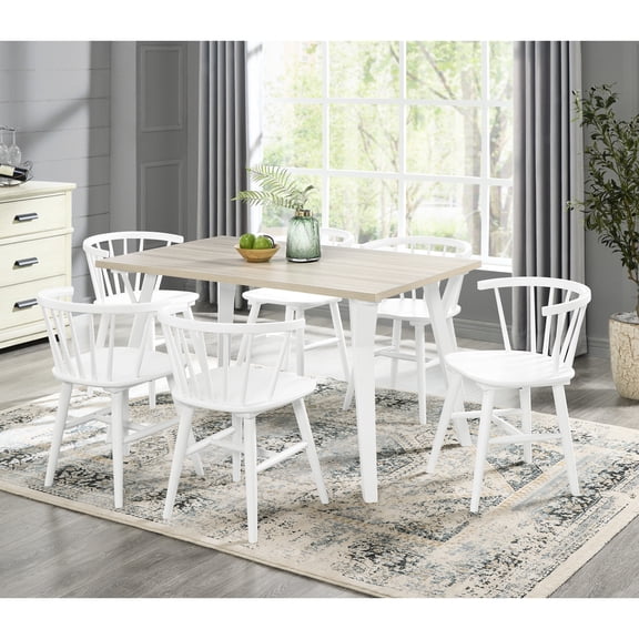 Rectangular Table with 6 Windsor Chairs | Seating 6 in Dining Room, Durable for Family Meals