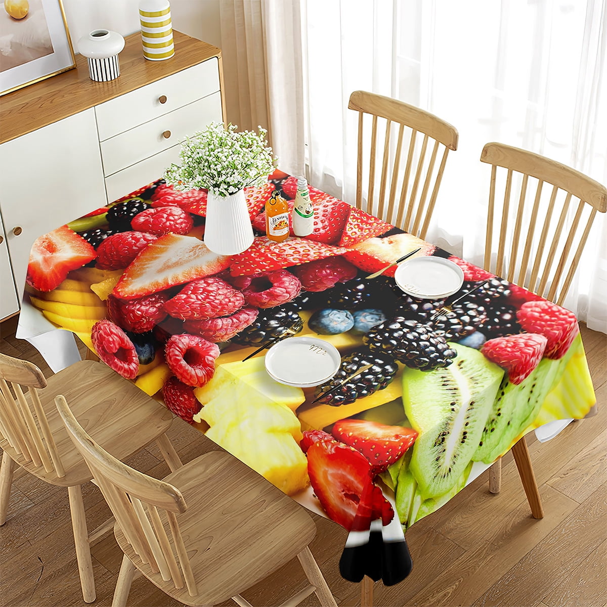 Rectangular Tablecloth 3D Fruit Food Summer Theme r Art for Kitchen ...