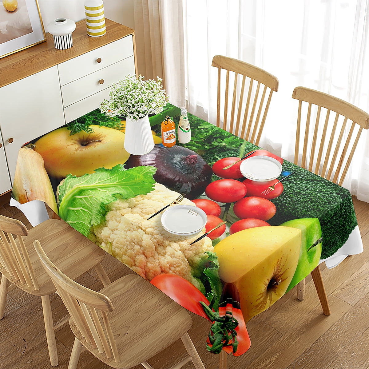 Rectangular Tablecloth 3D Fruit Food Summer Theme r Art for Kitchen ...