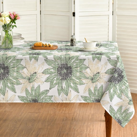 Rectangular Tablecloth 60×104 Inch, Seasonal Vintage Daisy Green Washable Table Cover for Party Picnic Dinner Decor
