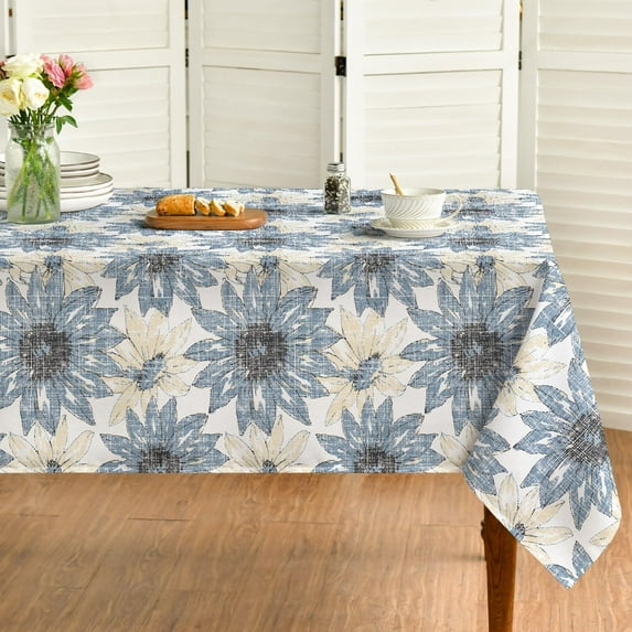 Rectangular Tablecloth 60×120 Inch, Seasonal Vintage Daisy Blue Washable Table Cover for Party Picnic Dinner Decor