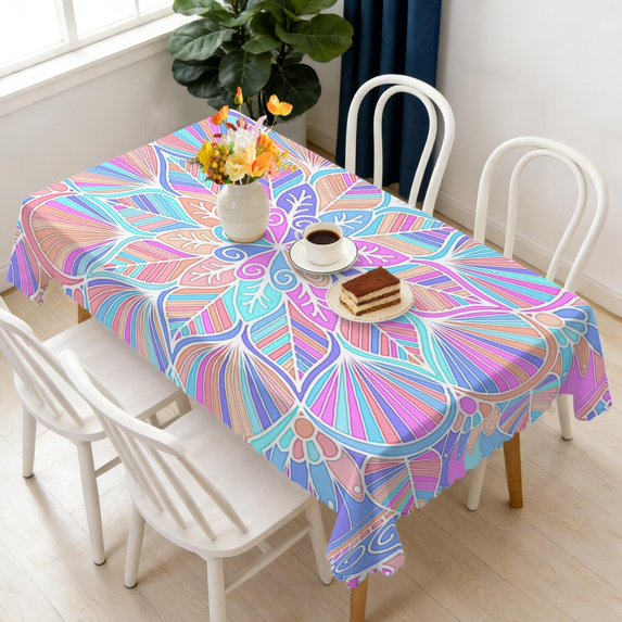 Rectangular Tablecloth 60x84 Inch – Waterproof Polyester Printed Table Cover, Wrinkle Resistant, Washable for Kitchen & Dining, Colorful Geometry Fluid Print