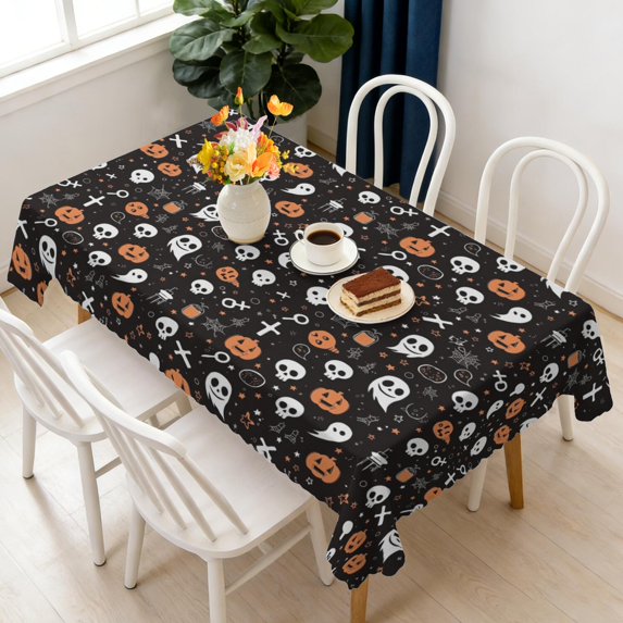 Rectangular Tablecloth 60x84 Inch – Waterproof Polyester Printed Table Cover, Wrinkle Resistant, Washable for Kitchen & Dining, Halloween Trick Theme