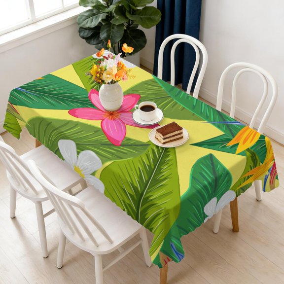 Rectangular Tablecloth 60x84 Inch – Waterproof Polyester Printed Table Cover, Wrinkle Resistant, Washable for Kitchen & Dining, Tropical Jungle Theme