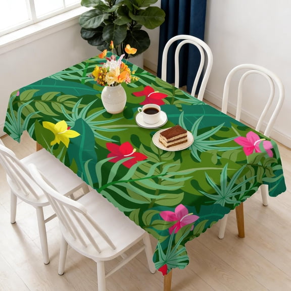 Rectangular Tablecloth 60x84 Inch – Waterproof Polyester Printed Table Cover, Wrinkle Resistant, Washable for Kitchen & Dining, Tropical Jungle Theme