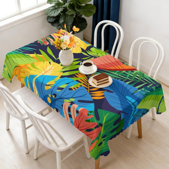 Rectangular Tablecloth 60x84 Inch – Waterproof Polyester Printed Table Cover, Wrinkle Resistant, Washable for Kitchen & Dining, Tropical Jungle Theme