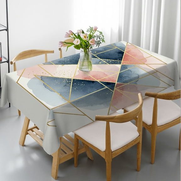 Rectangular Tablecloth - Abstract Blush Pink and Navy Geometric Print, Holiday-Themed Design Festive Table Setting Tablecloths for dining table, Cafe, dinner, picnic