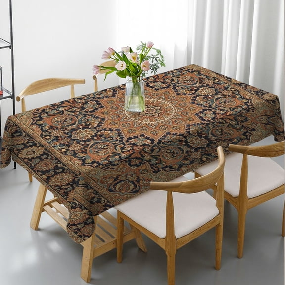 Rectangular Tablecloth - Abstract Light Blue Orange Print, Holiday-Themed Design Tablecloths rectangle , Cafe, dinner, picnic