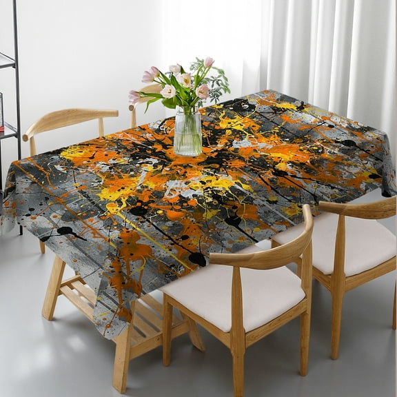 Rectangular Tablecloth - Abstract Orange and Grey Paint Splatter Print, Polyester Tablecloths 2D Flat Printing Tablecloths for dining table, Cafe, dinner, picnic