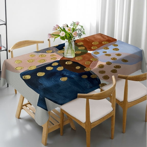 Rectangular Tablecloth - Aesthetic Navy Blue Burnt Print, Polyester Tablecloths Holiday-Themed Design Tablecloths rectangle , Cafe, dinner, picnic