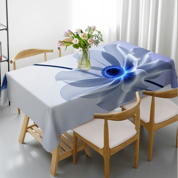 Rectangular Tablecloth - Blue Flickering Flower Print,  Holiday-Themed Design Holiday Party Tablecloth rectangle , Cafe, dinner, picnic,