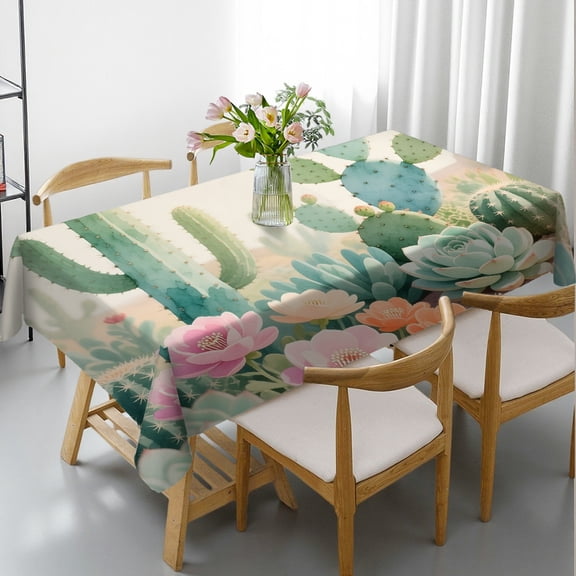 Rectangular Tablecloth - Colorful Plant Herbs Botanical Print, Machine-Made Festive Table Setting Tablecloths rectangle , Cafe, dinner, picnic,