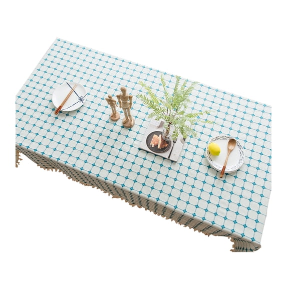Rectangular Tablecloth,Cotton Linen Plaid Tablecloth With Tassel,Elegant Table Cover For Living Room Coffee Table Restaurant Party Picnic Garden-Light Blue-140*240cm