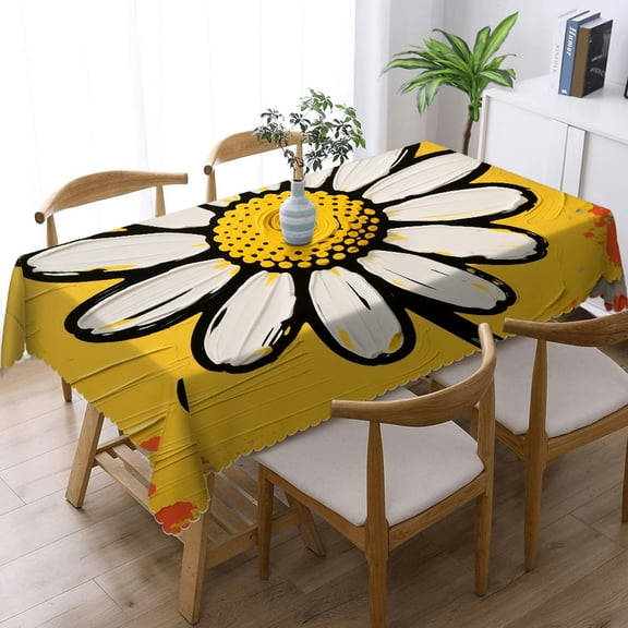 Rectangular Tablecloth - Cute Floral Yellow Daisy Print, Festive Table Setting Polyester Tablecloths Tablecloths for dining table, Cafe, dinner, picnic