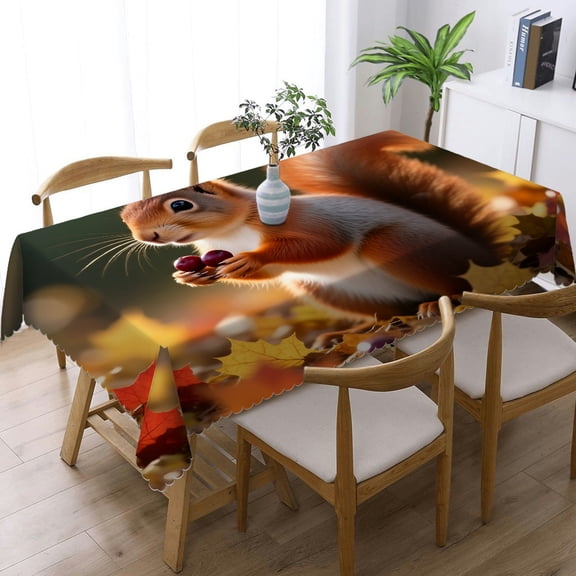 Rectangular Tablecloth - Cute Squirrel Print,  Holiday-Themed Design 2D Flat Printing Tablecloths rectangle , Cafe, dinner, brunch, buffet, picnic