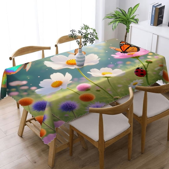 Rectangular Tablecloth - Flower with Butterfly Print, Festive Table Setting  Holiday-Themed Design Tablecloths for dining table, Cafe, dinner,  picnic