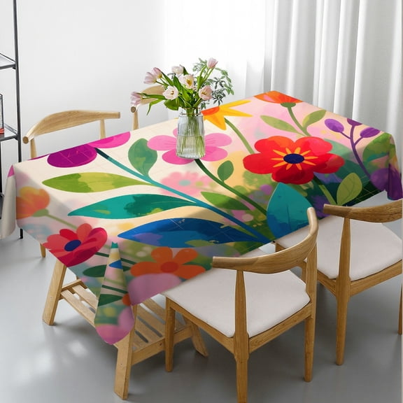 Rectangular Tablecloth - Flower Print, 2D Flat Printing Polyester Tablecloths Tablecloths rectangle, Cafe, dinner,picnic, wedding, party