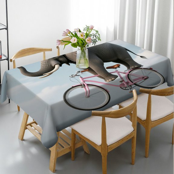 Rectangular Tablecloth - Funny Acrobatics Elephant Print, Festive Table Setting Machine-Made Tablecloths for dining table, Cafe, dinner,picnic, party