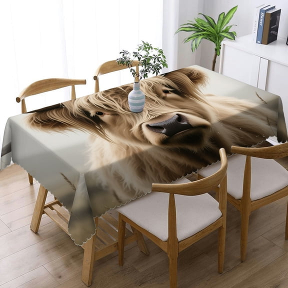 Rectangular Tablecloth - Highland Cow Print, Holiday-Themed Design Holiday Party Tablecloth Tablecloths for dining table, Cafe, dinner, brunch, buffet, picnic