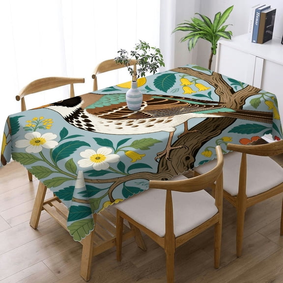 Rectangular Tablecloth - Lemon Bird Floral Print, Kitchen Accessories Polyester Tablecloths Tablecloths rectangle , Cafe, dinner,  picnic