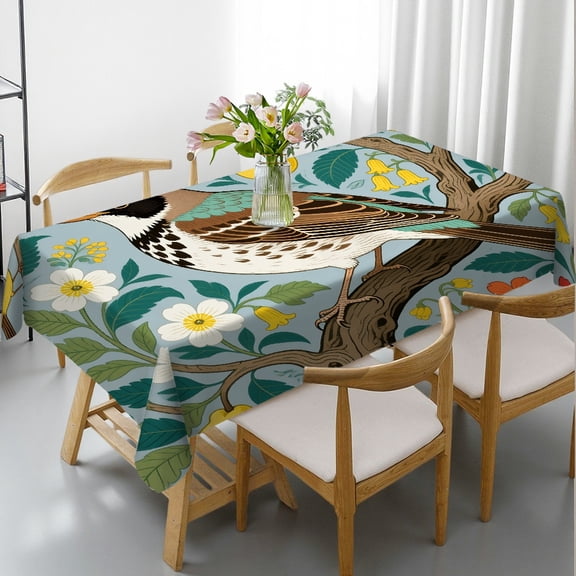 Rectangular Tablecloth - Lemon Bird Floral Print, Machine-Made Polyester Tablecloths Tablecloths rectangle, Cafe, dinner,picnic, wedding, party