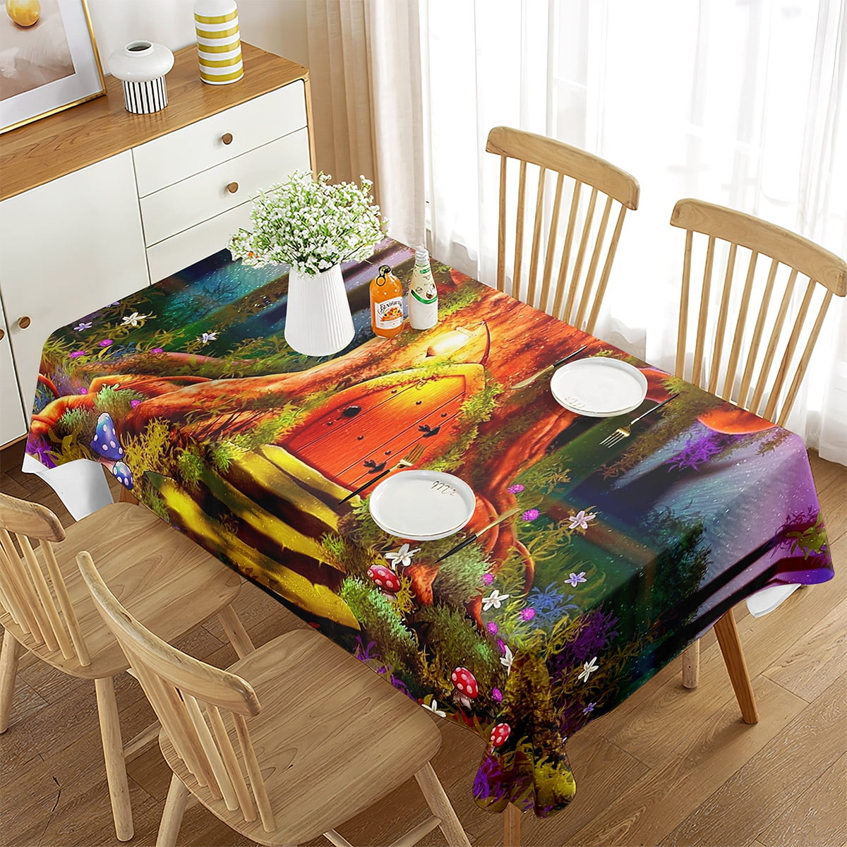Rectangular Tablecloth Magic Forest Wonderland Fairy Tales r Kitchen ...