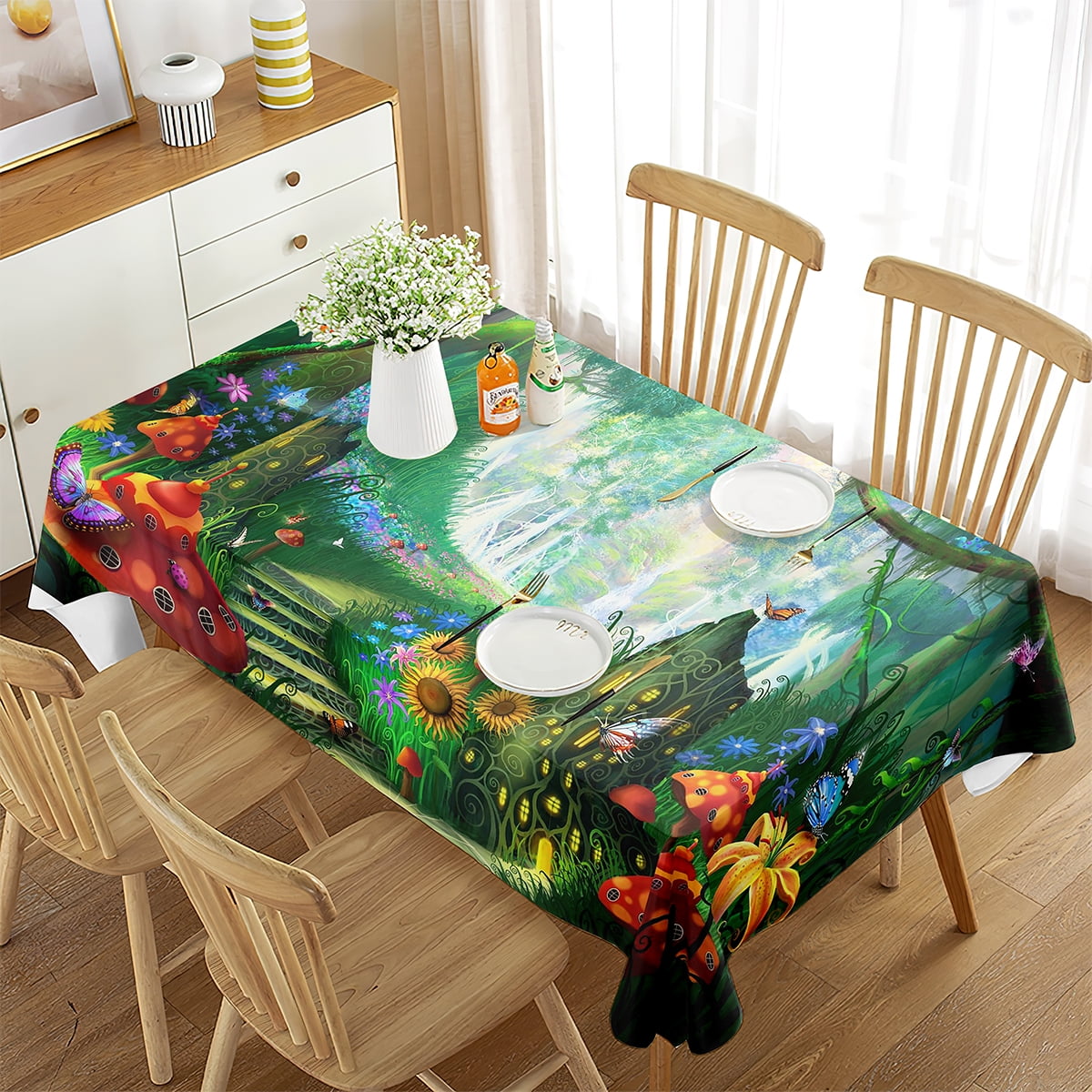 Rectangular Tablecloth Magic Forest Wonderland Fairy Tales r Kitchen ...