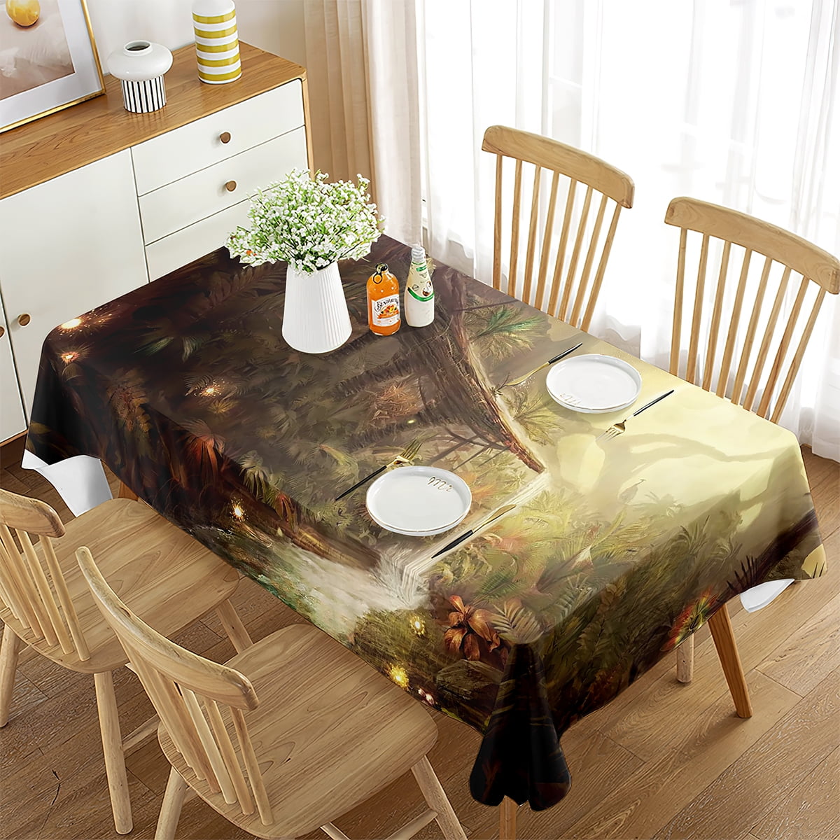 Rectangular Tablecloth Magic Forest Wonderland Fairy Tales r Kitchen ...