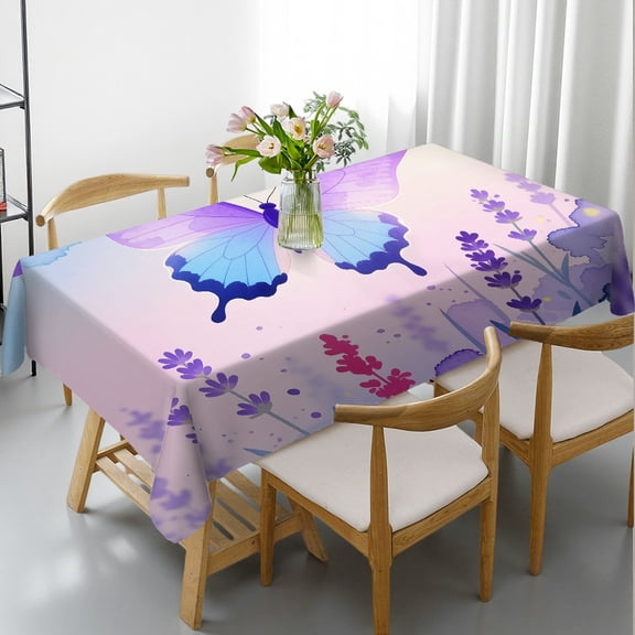 Rectangular Tablecloth - Purple Lavender Butterfly Print, Festive Table Setting Machine-Made Tablecloths for dining table, Cafe, dinner,picnic, wedding, party
