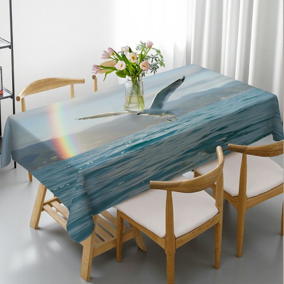 Rectangular Tablecloth - Rainbow Seagull Flight Print, Holiday Party Tablecloth Holiday-Themed Design Tablecloths rectangle tables large size, Cafe, dinner, brunch, buffet, picnic