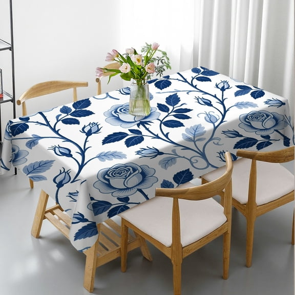 Rectangular Tablecloth - Romantic Flowers with Leaves Print, Festive Table Setting  Holiday-Themed Design Tablecloths rectangle tables, Cafe, dinner,picnic, wedding, party