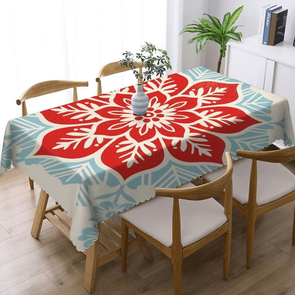 Rectangular Tablecloth - Round Mandala Print, Holiday Party Tablecloth Kitchen Accessories Tablecloths for dining table, Cafe, dinner, picnic