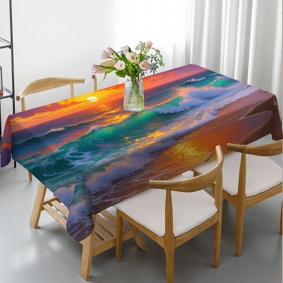 Rectangular Tablecloth - Seaside Scene Island Hawaiian Sunrise Print, Holiday Party Tablecloth Holiday-Themed Design Tablecloths rectangle tables large size, Cafe, dinner, brunch, buffet, picnic
