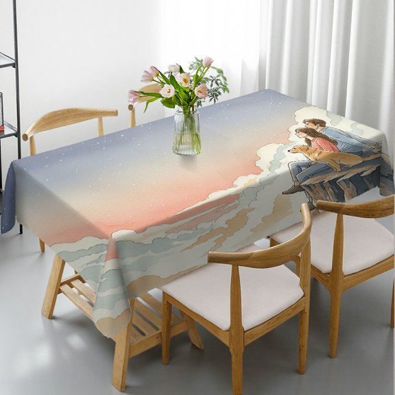 Rectangular Tablecloth - Starry Peak Companion Print, Holiday Party Tablecloth Machine-Made Tablecloths for dining table, Cafe, dinner, brunch, buffet, picnic